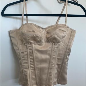 Pretty Little Thing Tan Satin Corset